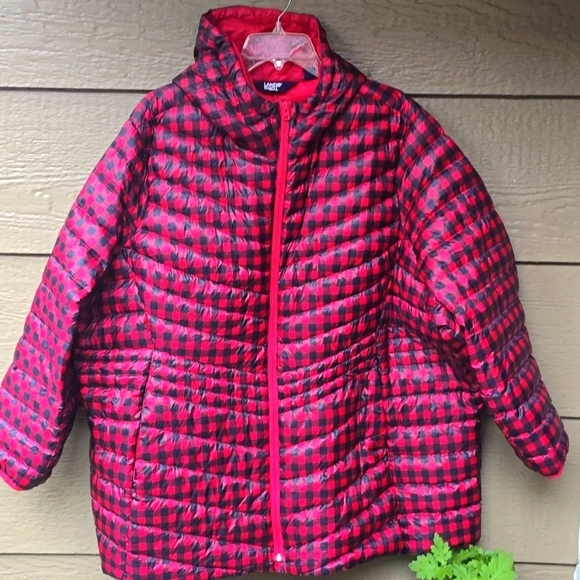 Lands’ End Buffalo Check Plaid Down Jacket  packable lightweight puffer 3x plus - Picture 1 of 10